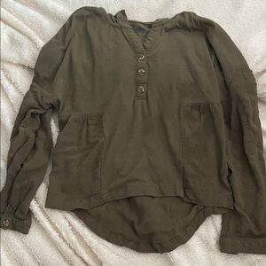 art class Olive Long Sleeve Henley Top with Pocket Details